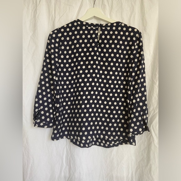 Boden Silk blend Blouse Edith Polka Dot Blue
White Ruffle Detail Size 8 - Picture 7 of 9